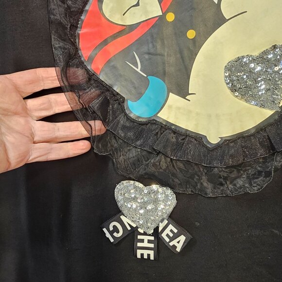 Popeye Sequin Applique Graphic Tee Y2K Maximalist Cartoon Shirt Sz M/L Abbandono - Picture 3 of 10